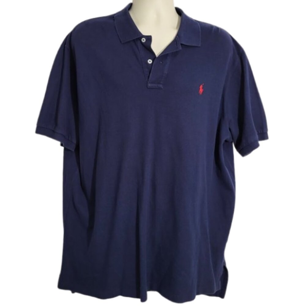 POLO RALPH LAUREN Navy Blue Classic Fit 100% Cotton Polo Shirt - Men's XXL